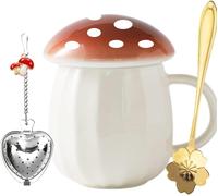 Teppc-Kawaii Mignon Tasse À Café De Champignon Mug Céramique Tasse À Thé Avec Couvercle Et Cuillèr-Idée Cade Au Femme D'anniversaire Ou De Noël Cade Au Fete De S Grand Mere,Meres Cade Au Meilleure Am