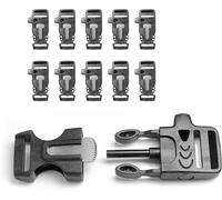 Teppc-Lot De 10 Fermoirs À Clic En Plastique - 3/4" - Avec Sifflet De Signalisation Et Démarreur De Feu - Pour Bracelets En Paracorde - Couleur : Noir.