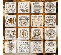 Teppc-Lot De 16 Pochoirs Chrétiens Réutilisables - 15 X 15 Cm - Motifs Verset Biblique Et Foi - Pour Peinture Sur Bois, Bricolage, Décoration Murale Et Cours De Religion