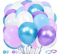 Teppc-Lot De 60 Ballons Macarons En Latex Avec Ruban Pour Décoration De Fête D'anniversaire Sur Le Thème De La Neige Et De La Neige Bleu Métallisé 30,5 Cm