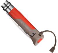 Teppc-Opinel - N°08 Couteau Outdoor Multifonction - Lame 8,5 Cm Acier Inox, Manche Polymère Et Fibre De Verre - Zone Crantée, Démanilleur, Sifflet - Terre-Rouge