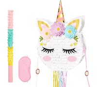 TEPPC-Piñata Licorne Pliable \u2013 Piñata Licorne Arc-en-ciel avec Bandeau et Bâton Décorations Licornes Roses À Tirer pour Petites Filles Jeux pour Fêtes D'Anniversaire sur le Thème des Licornes