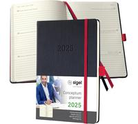 Teppc-Sigel C2508 Agenda Semainier 2025, A5, Couverture Rigide, Noir, Rouge - Conceptum