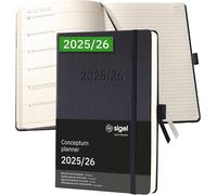 Teppc-Sigel C2603 Agenda Semainier Et Carnet 2025/2026, A5, Couverture Rigide Calendrier, Planificateur, Agenda Hebdomadaire, Organisateur, Journal Noir - Conceptum
