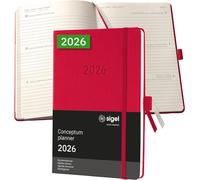 Teppc-Sigel C2664 Agenda Semainier 2026, A5, Couverture Rigide Calendrier, Planificateur, Agenda Hebdomadaire, Organisateur, Journal Rouge - Conceptum