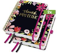 Teppc-Sigel J4600 Jolie Agenda À Spirale 2024, Flower Love, 16,8 X 21,5 Cm, Couverture Rigide, 240 Pages, Noir, Rose, 2 Pièces