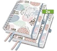 Teppc-Sigel J4602 Jolie Agenda À Spirale 2024, Rose Inspiration, 16,8 X 21,5 Cm, Couverture Rigide, 240 Pages, Rose, Vert Menthe, Gris, 2 Pièces