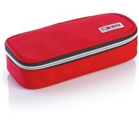 Teppc-Trousse À Crayons Pour L'école, Ovale Rouge, 24 Cm X 9,5 Cm, Hauteur 6 Cm, Fermeture Éclair Argentée, Remplissage Avec Produits Stabilo