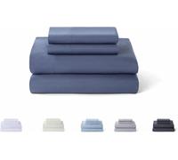 Teppc-Underzy 5003 Parure De Lit 4 Pièces Avec Drap-Housse Réglable Et 2 Taies D'oreiller De 50 X 80 Cm, Pour Lit De 105 X 190/200 Cm, Bleu-Gris