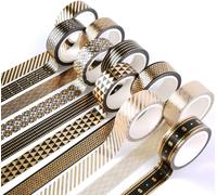 Teppd-10 Rouleaux Washi Tape, Or Noir Masking Tape Ruban Adhésif Papier Décoratif Pour Scrapbooking Artisanat De Bricolage (Feuille D'or Lot De 10)