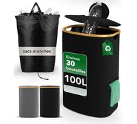 Teppd-100l Collecteur De Bouteilles Avec Couvercle, Sac Recyclage Amovible, Poubelle Tri Selectif Pour Bouteille Plastique, Poubelle Recyclage Cuisine Avec Poches Latérales, Noir