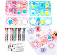 Teppd-10x Règles Spirograph + 10x Stylos À Bille Multicolores, Ensemble De Dessin Spirographe, Remplissage De Sacs Cadeaux Fête D'anniversaire Pour Enfants, Cadeau Papeterie