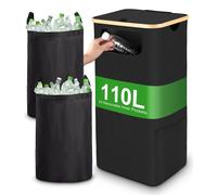 Teppd-110l Poubelle De Recyclage,Poubelle Exterieur De Recyclage Avec Trou Et Couvercle,Rangement De Bouteilles Consignées,Avec Deux Sacs De Transport,Pliable, Étanche,Pour Cuisine (Noir)