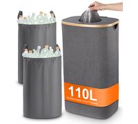 Teppd-110l Poubelle De Recyclage,Rangement Bouteille Poubelle Recyclage,Poubelle Exterieur De Recyclage Avec Trou,Rangement De Bouteilles Consignées,Avec Deux Sacs De Transport (Gris)