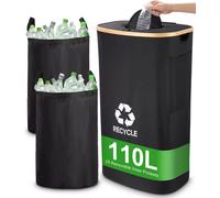 Teppd-110l Poubelle De Recyclage,Rangement Bouteille Poubelle Recyclage,Poubelle Exterieur De Recyclage Avec Trou,Rangement De Bouteilles Consignées,Avec Deux Sacs De Transport (Noir)