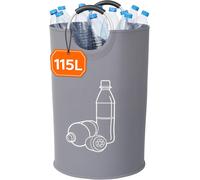 Teppd-115l Collecteur De Bouteilles, Poubelle Tri Selectif Pour Plastique, Bouteilles Verre, Poubelle Exterieur De Recyclage Avec Poignée En Aluminium, Poubelle Cuisine Rangement De Bouteilles, Gris