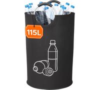 Teppd-115l Collecteur De Bouteilles, Poubelle Tri Selectif Pour Plastique, Bouteilles Verre, Poubelle Exterieur De Recyclage Avec Poignée En Aluminium, Poubelle Cuisine Rangement De Bouteilles, Noir