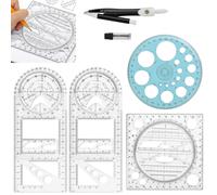 Teppd-4 Pcs Règle Dessin + Compass Règle Plastique Regle Geometrie Transparent Regle Equerre Dessin Regle Formes Geometriques Règle De Dessin Multifonction Pour Dessin Meusre École Lycéen Bureau Math