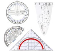 Teppd-4 Pièces Ensemble De Géométrie,Equerre De Géométrie,Rapporteur,Demi-Cercle Rapporteur, Triangle Rapporteur,Gabarit De Parabole, Pour Les Élèves Dessins Techniques