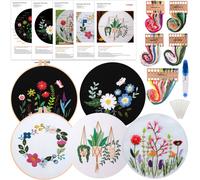 Teppd-5 Ensembles De Kit De Broderie Kit De Point De Croix Comprenant 5 Vêtements De Broderie Avec Motif Floral, 2 Cerceaux De Broderie En Plastique, Kit D'aiguille De Fils De Couleur