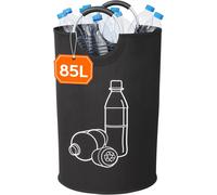 Teppd-85l Collecteur De Bouteilles, Poubelle Tri Selectif Pour Plastique, Bouteilles Verre, Poubelle Exterieur De Recyclage Avec Poignée En Aluminium, Poubelle Cuisine Rangement De Bouteilles, Noir