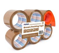Teppd-Adhes Brown Ruban D'emballage Avec Distributeur 2.6mil 48mm X 50m 12 Rouleaux De Ruban D'expédition Brun Robuste Ruban Adhésif Fort Pour Boîtes Et Colis