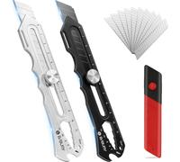 Teppd-Bibury 2 Pcs Cutter Professionnel Rétractable En Acier Inox Avec 10 Lame Cutter(18 Mm), Cutter De Précision Avec Mécanisme De Changement Rapide,Cutter Pour Bureau,Maison,Cadeau Homme - Noir E A
