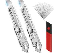 Teppd-Bibury 2 Pcs Cutter Professionnel Rétractable En Acier Inox Avec 10 Lame Cutter(18 Mm), Cutter De Précision Avec Mécanisme De Changement Rapide, Cutter Pour Bureau, Maison, École, Cadeau Homme