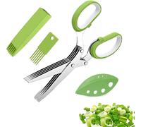 Teppd-Ciseaux À Herbes, Ciseaux De 5 Lames Ciseaux Fines Herbes, Ensemble De Ciseaux À Herbes, Avec Couvercle De Sécurité, Postuler À Pour Râper Les Légumes, Le Papier, La Coriandre (Vert)