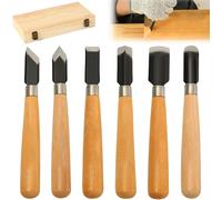 Teppd-Coffret De 6 Ciseaux À Bois: Ciseaux À Main Pour Sculpture Sur Bois, Outils De Sculpture Sur Bois, Couteau À Sculpter, Couteau À Découper, 6 Ciseaux Aiguisés Avec Étui En Bois