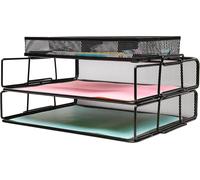 Teppd-Couche De 2 Trieurs De Papier À Mailles Câblées/Organisateur De Bureau Avec Diviseur Supplémentaire/Support De Mémo Sur Le Dessus - Bureau, École, Étude Multifonctionnelle (Noir Plus)