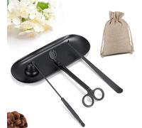 Teppd-Ensemble De Coupe-Mèche Avec Plateau 4 En 1 - Accessoire De Bouchon De Bougie - Outils De Soufflage De Bougie - Coupe-Tige De Bougie - Ciseaux D'entretien De Bougie(Noir)