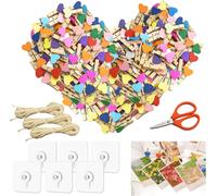Teppd-Lot De 100 Petites Pinces À Linge En Bois En Forme De C?ur Multicolores Avec 30 M De Ficelle De Jute Et Ciseaux 6 Crochets Autocollants De 3,5 Cm Pour Photos, Scellage Alimentaire