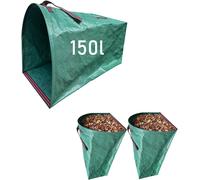 TEPPD-Lot de 2 sacs poubelle de jardin de 150 l - Grand sac de jardin réutilisable avec anses - Pour feuilles et déchets verts - Outils de jardin pliables avec poignées (2 x 150 l)