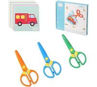 Teppd-Lot De 3 Ciseaux Sécurité Enfant 2-5 Ans - Ciseaux D'apprentissage Maternelle Sans Danger Avec 60 Feuilles À Découper Bouts Ronds Ergonomiques, Développement Motricité Fine