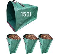 TEPPD-Lot de 3 sacs poubelle de jardin de 150 l - Grand sac de jardin réutilisable avec poignées, pour feuilles et déchets verts, outils de jardin pliables avec poignées (3 x 150 l)