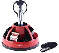Teppd-Organisateur Bureau/Pot À Stylo Rotatif Pivotant Avec Ensemble De Papeterie - Ciseaux, Agrafeuse, Staples, Règle, Gomme À Effacer Inclus - Bureau Ranger/Papeterie Organizer (Rouge)