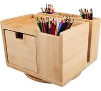 Teppd-Organiseur De Bureau Avec Tiroirs En Bambou Rotatif Pour Bureau, École, Maison, 18 X 18 X 13,5 Cm