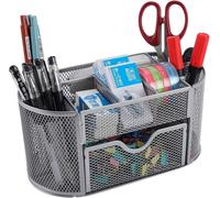 Teppd-Organiseur De Bureau En Maille Métallique Avec Tiroir Et Porte-Stylo, 9 Compartiments De Tri Pour Stylos, Agrafeuse, Pinces De Classeur, Notes Autocollantes, Organiseur De Bureau Peu Encombrant