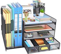 Teppd-Organiseur De Bureau Minimaliste Avec Porte-Fichiers En Maille, 4 Niveaux Pour Fournitures De Bureau Et Accessoires, Noir