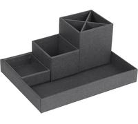 Teppd-Organiseur De Bureau Pour Crayons, Trombones, Pense-Bêtes, Etc. \U2013 Casier Avec 4 Compartiments \U2013 Système De Rangement En Panneau De Fibres Et Papier Aspect Lin \U2013 Noir
