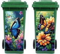 Teppd-Peacoblue Lot De 2 Feuilles D'autocollants Pour Poubelles À Roulettes, Papillons Et Fleurs, 38,1 X 81,3 Cm, Imperméable, Grand Autocollant Pour Poubelles, Allée, Jardin, Décoration Intérieure E