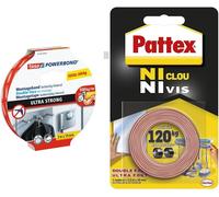 Teppd-Powerbond Ultra Strong Ruban Adhésif De Montage Double Face Extra Fort & Pattex Ni Clou Ni Vis Double Face 19 Mm X 1,5 M, Ruban Adhésif Double Face Ultra Résistant Pour Fixation Permanente