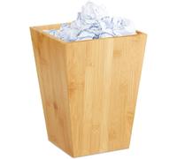 Teppd-Relaxdays Corbeille À Papiers En Bambou, Carré, 6l, Sans Couvercle, Bureau, Salle De Bain, Poubelle 27x20x20 Cm, Naturel