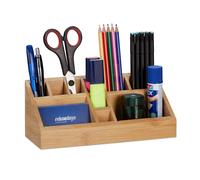 Teppd-Relaxdays Organiseur De Bureau, Porte-Stylos En Bambou Carré, 10 Compartiments, Design Moderne, 9,5 X 23 X 9 Cm, Nature