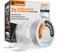 Teppd-® Ruban Adhésif Double Face [2x 4m] - Adhésif Double Face Extra Fort - Double Face Transparent En Silicone Lavable - Scotch Ultra Résistant