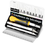 TEPPD-Scalpel de Découpe Set - 16 Pièce - Cutter de Précision avec 3 Scalpel de Precision Différents et 13 Lames - Cuter Précision pour Kirigami, Patisserie, Bricolage, Scrapbooking