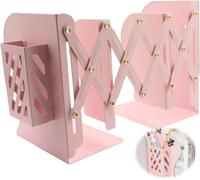 Teppd-Serre-Livres Réglable En Métal Décoratif Avec Porte-Stylo - Étagère Organisateur Pour La Maison, Le Bureau, L'école, La Bibliothèque - Rose