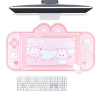 TEPPD-Sous-main lapin Tapis de jeu pour clavier NS Switch Grand tapis de souris Pastel Pink Animal Kawaii Cute Anime Desk Blotter Protector (Lapin Rose, Grand)