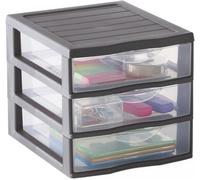 Teppd-Sundis Orgamix, Petite Tour De Rangement En Plastique Gris, 3 Tiroirs Transparents Format A6, Hauteur 17 Cm, Superposable, Idéale Rangement Cosmétiques, Bijoux, Accessoires, Fournitures